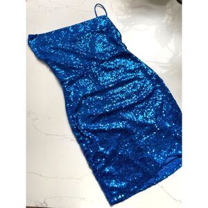 ~ New Sequin Cocktail M MiniDress Hello Molly Royal Blue Hoco Prom Glam Bodycon